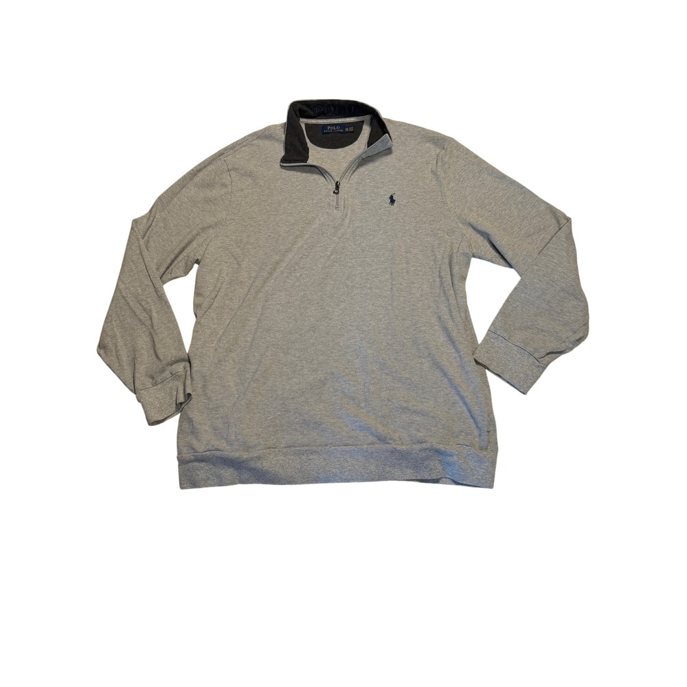Polo Ralph Lauren Quarter Zip Pullover Mens XXL Grey Cotton Excellent Mock Neck